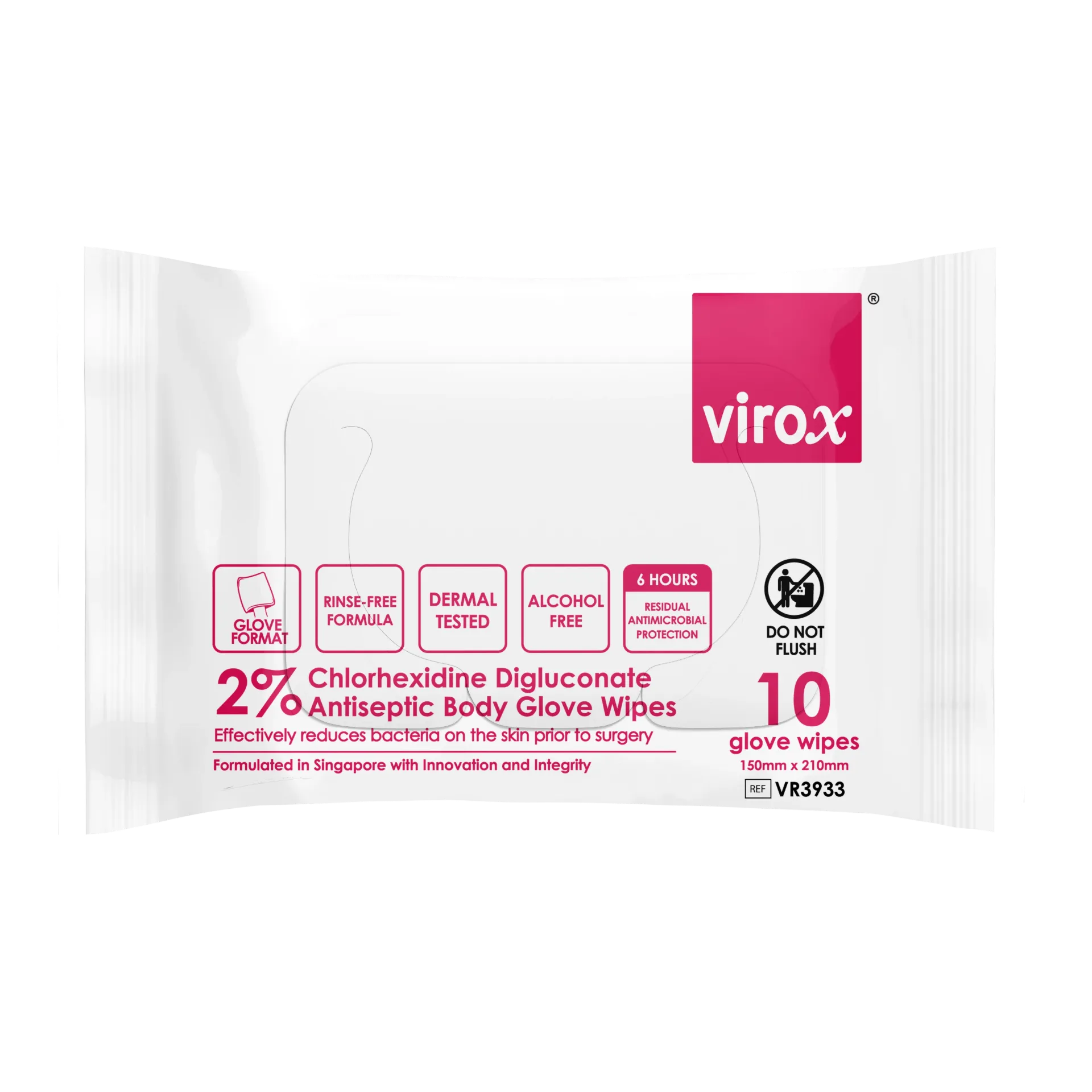 [VR3933] Virox 2% Chlorhexidine Digluconate Antiseptic Body Glove Wipes (10 Honeycomb Hand Gloves)